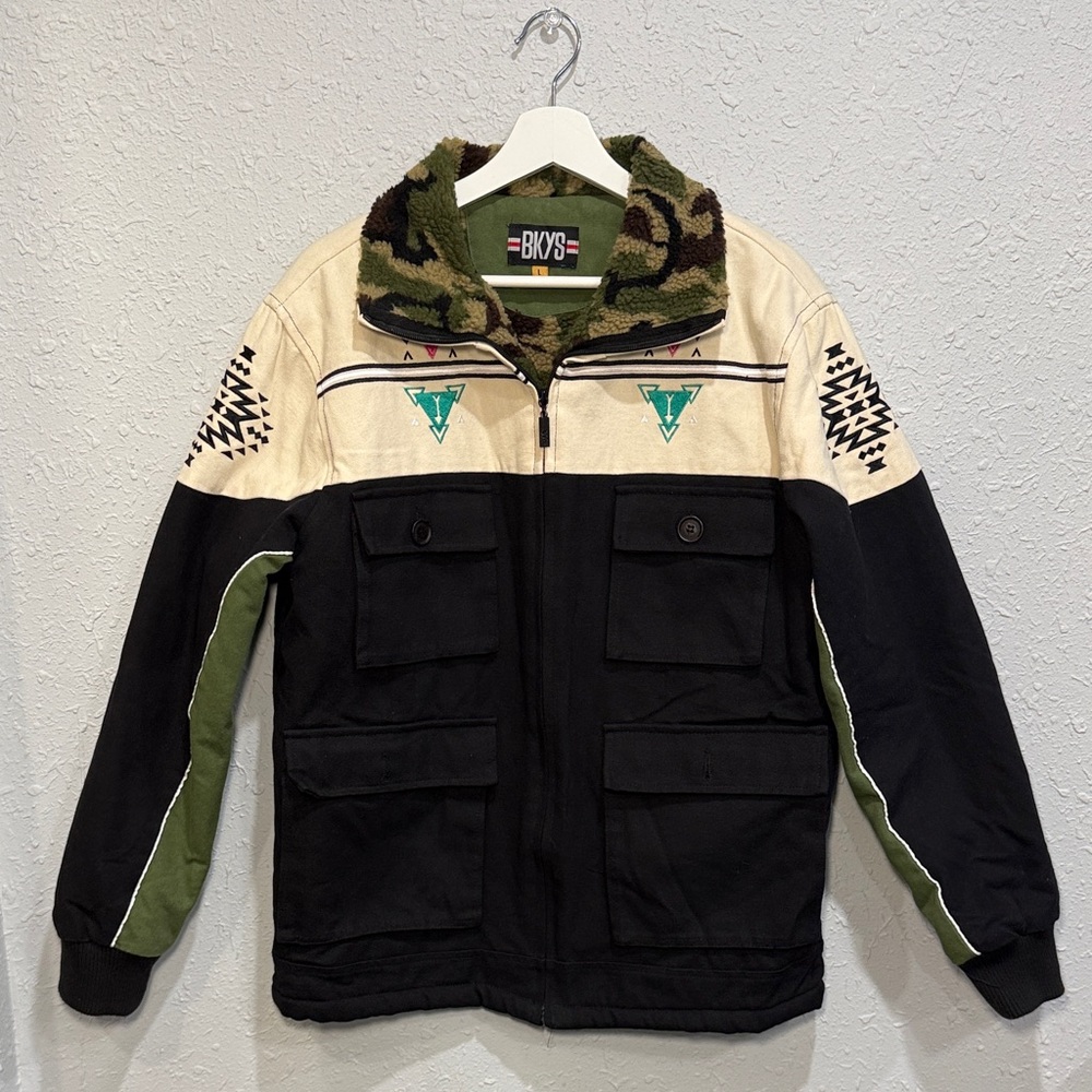 BKYS Men's Camouflage Fleece Lined Jacket Large